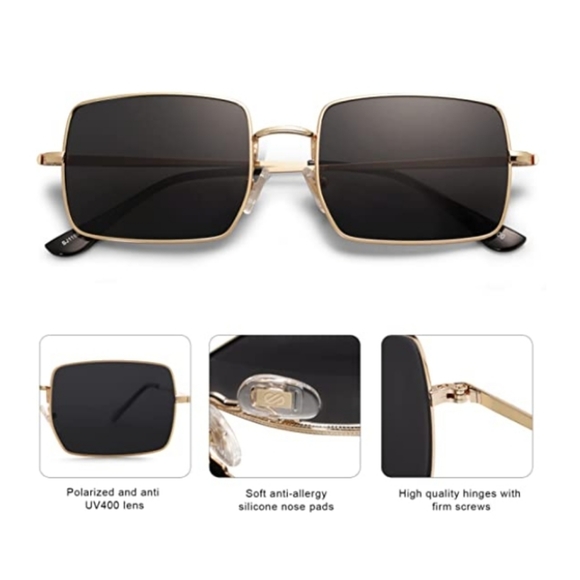 New Rectangle Polygon Polarized Black Sunglasses for Women Men Retro Classic